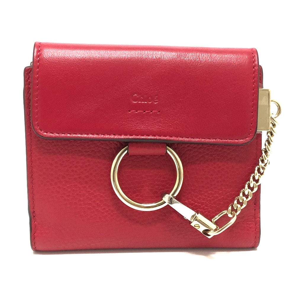 クロエ Chloe チェーン コンパクト ウォレット 2つ折り財布 レザー レッド