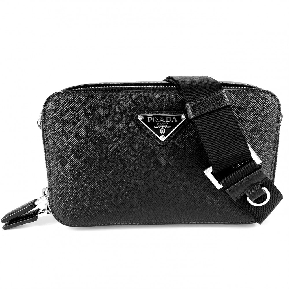 PRADA プラダ ショルダーバッグ Re-Nylon ブリック トライアングルロゴ 肩掛け 斜め掛け メンズ レディース 2VH173 レザー    ブラック 黒 シルバー金具 ユニセックス【中古品】