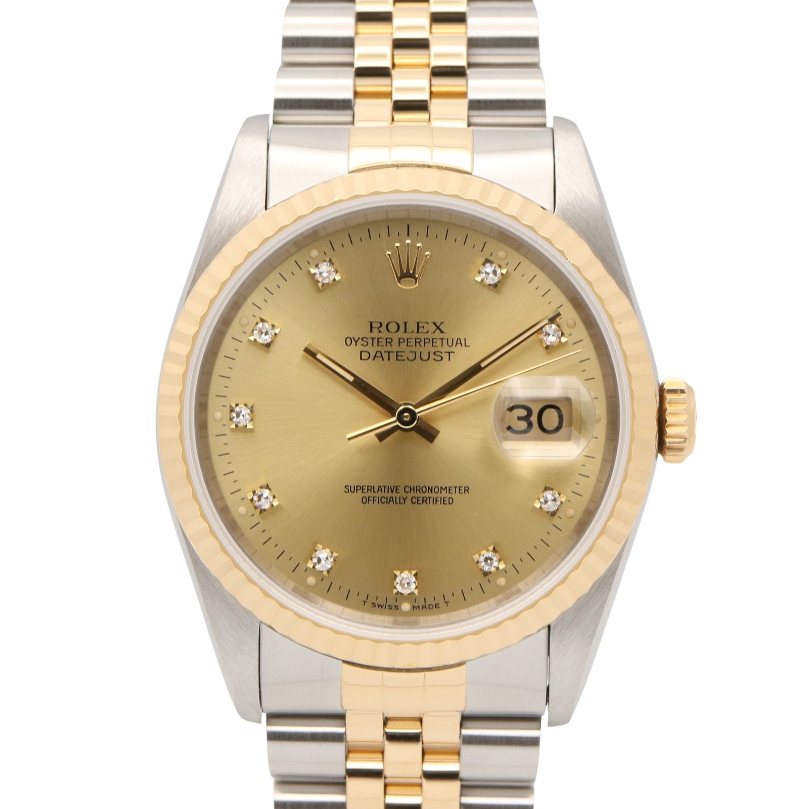 ロレックス ROLEX デイトジャスト 10Pダイヤ R番 腕時計 時計 K18(イエローゴールド) ステンレススチール メンズ ゴールド系 シャンパン/旧ダイヤ 16233G 【中古】