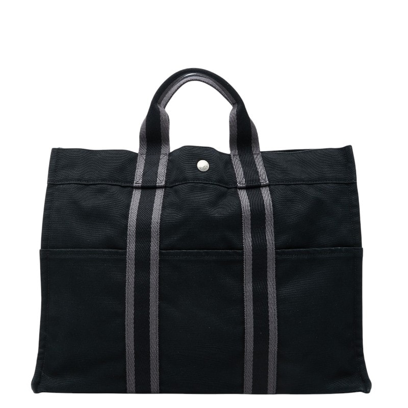 エルメス フールトゥ MM トートバッグ ハンドバッグ ブラック グレー キャンバス レディース HERMES 【中古】