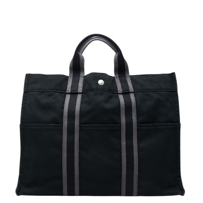 エルメス フールトゥ MM トートバッグ ハンドバッグ ブラック グレー キャンバス レディース HERMES 【中古】