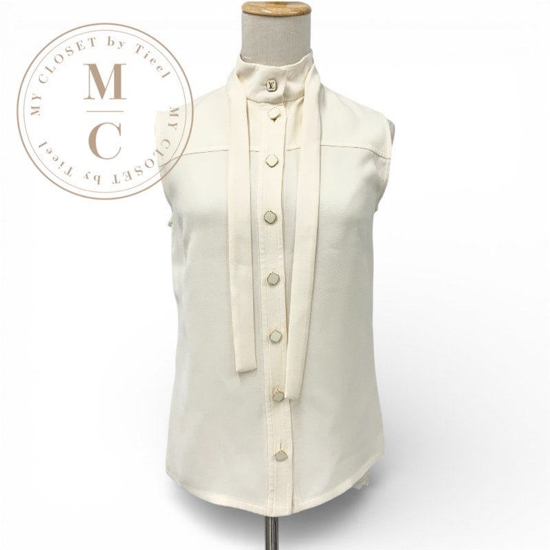 ルイヴィトン LOUIS VUITTON トップス シルク アイボリー ゴールド ボウタイ ブラウス ロゴ