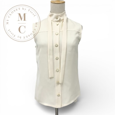 ルイヴィトン LOUIS VUITTON トップス シルク アイボリー ゴールド ボウタイ ブラウス ロゴ