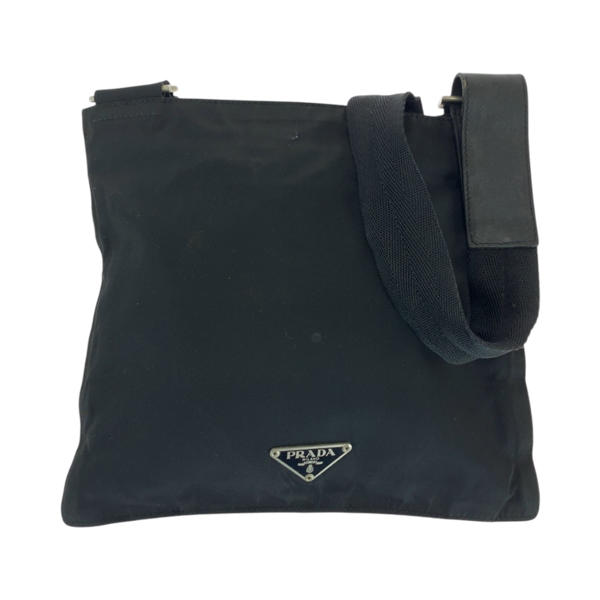 PRADA プラダ テスート 三角ロゴプレート ブラック 黒 シルバー金具 ナイロン ショルダーバッグ サコッシュ 506412 【中古】