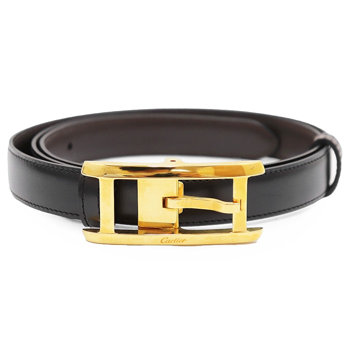 【美品】CARTIER カルティエ タンクベルト メンズ リバーシブル ロゴ刻印 ゴールドバックル レザー 革小物 ブラック ブラウン 黒 茶色 フランス製