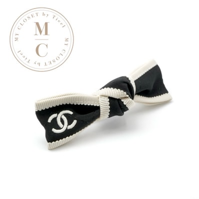 シャネル CHANEL ヘアアクセサリー ブラック アイボリー シルバー ココマーク リボン バレッタ