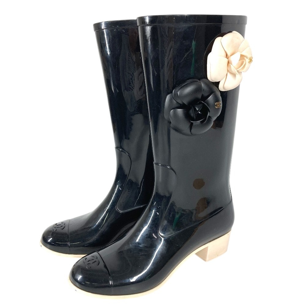 シャネル CHANEL カメリア CC ココマーク ロゴ G26648 レインブーツ 長靴 ロング 雨 靴 シューズ レインシューズ ラバー ブラック