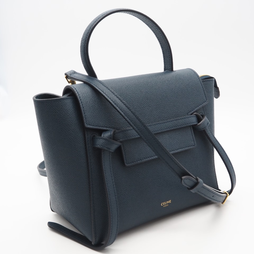 極美品 CELINE セリーヌ ナノ ベルトバッグ 189003ZVA 2wayハンドバッグ グリーン グレインカーフレザー レディース