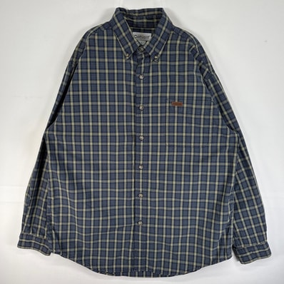 古着 カーハート Carhartt 長袖シャツ チェック ワンポイント ロゴ ボタンダウン 肉厚 L ネイビー マルチカラー メンズ