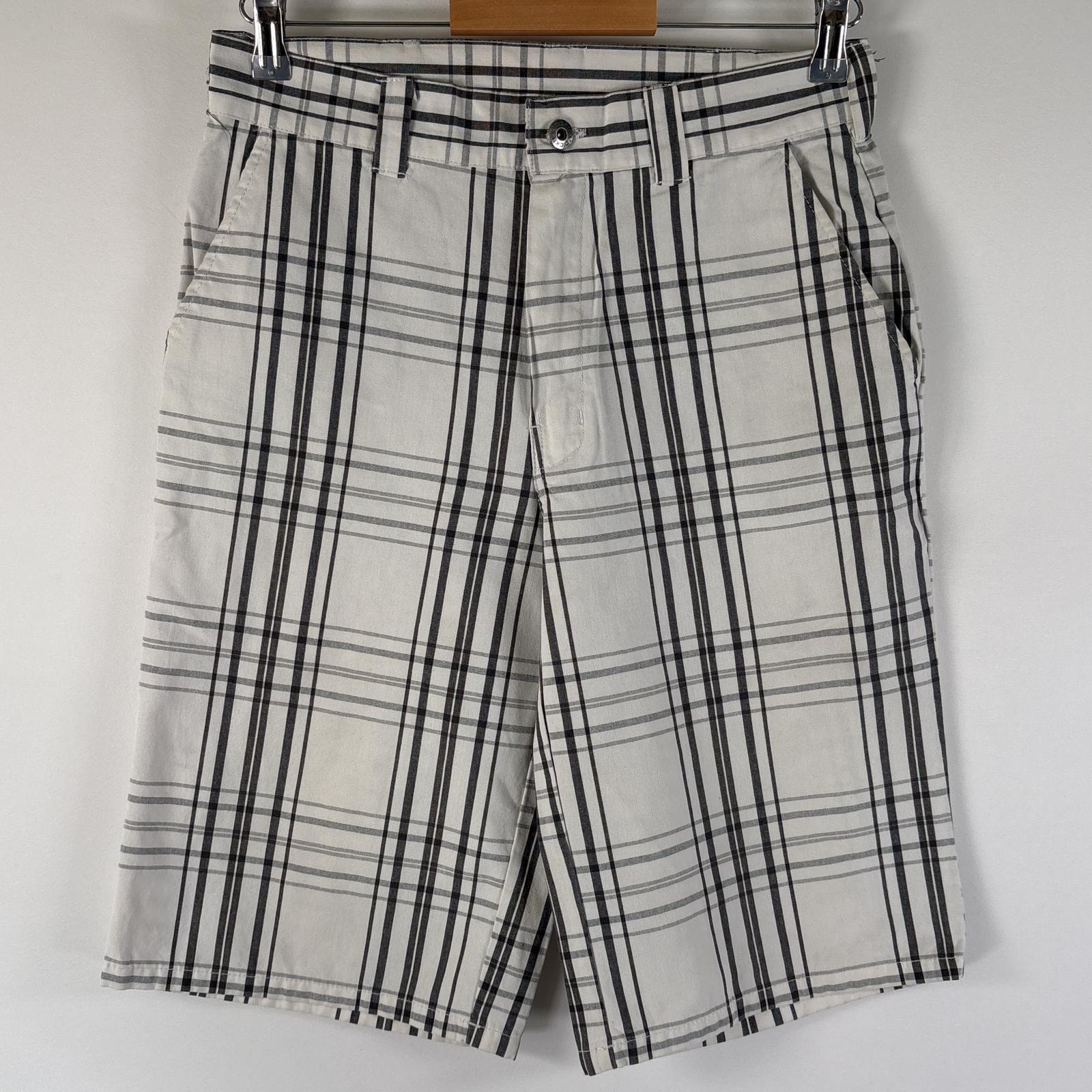 古着 ディッキーズ Dickies ショートパンツ ハーフパンツ ワンポイントロゴ サイドポケット ジップアップ w30 ホワイト チェック メンズ