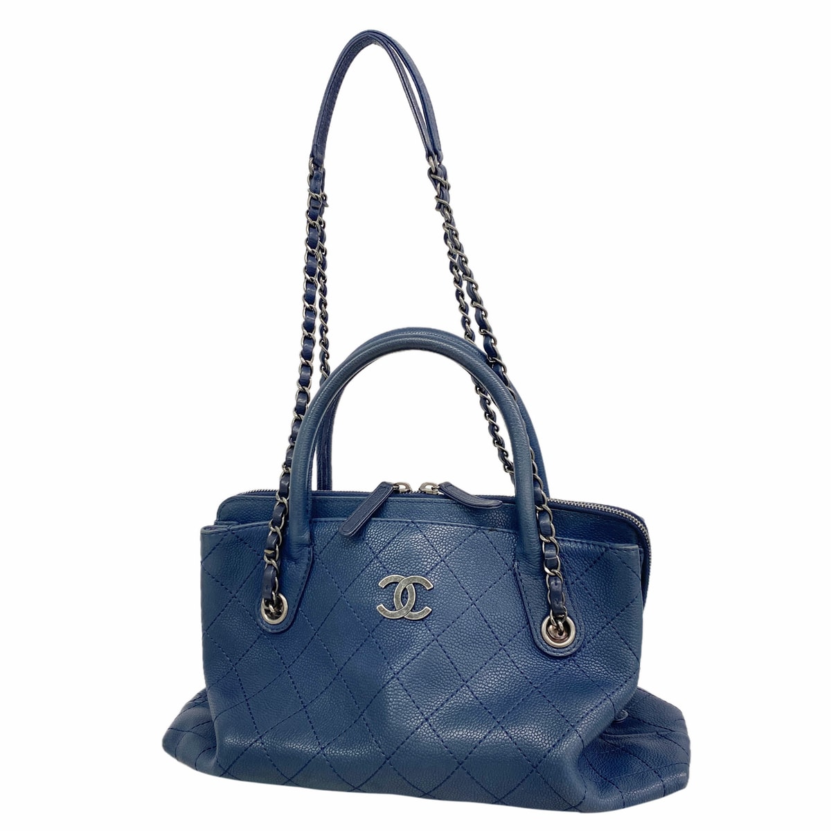 【6ib1768】シャネル ハンドバッグ マトラッセ チェーンショルダー キャビアスキン ブルー シルバー金具 2wayバッグ【中古】レディース