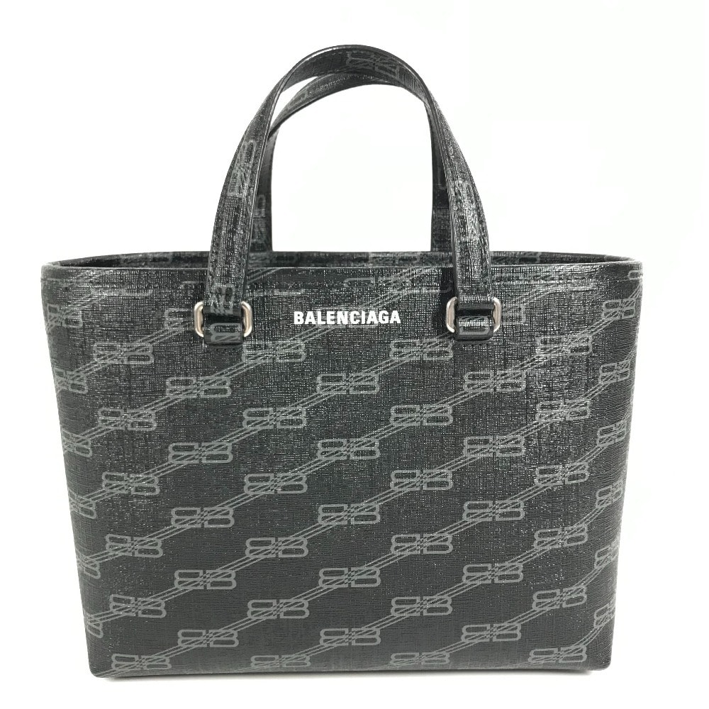 バレンシアガ BALENCIAGA BB MONOGRAM SIGNATURE SHOPP EW S シグネチャー スモール ショッパーバッグ 702699 モノグラム カバン トートバッグ ハンドバッグ レザー ブラック