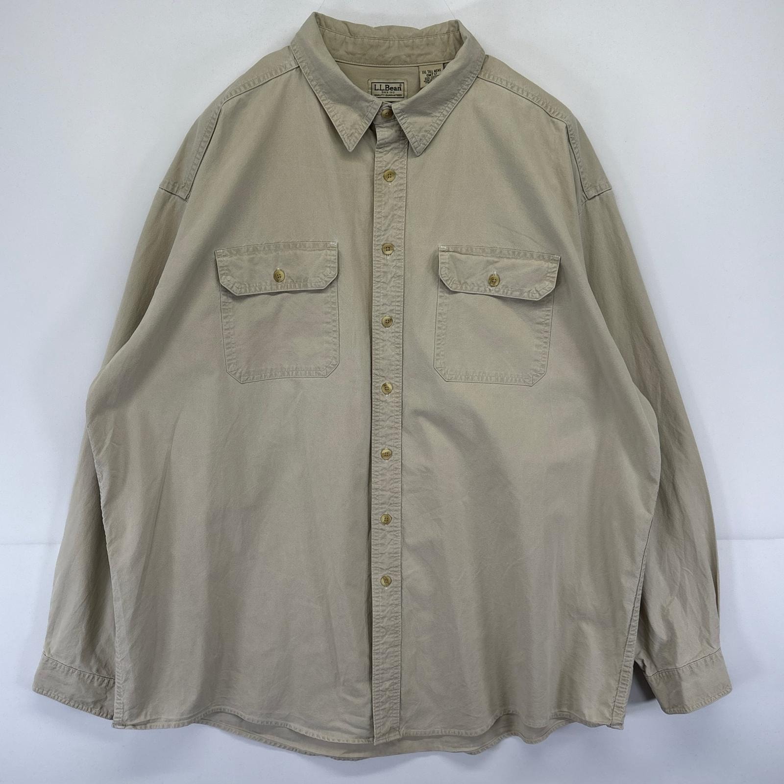 古着 90's/90年代 エルエルビーン L.L.Bean 長袖シャツ 大きいサイズ 厚手 胸ポケット 無地 14041  ベージュ系 メンズ