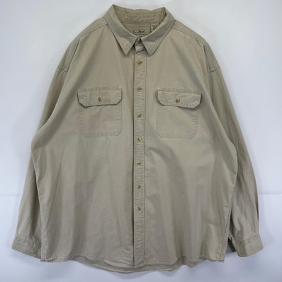 古着 90's/90年代 エルエルビーン L.L.Bean 長袖シャツ 大きいサイズ 厚手 胸ポケット 無地 14041 ベージュ系 メンズ