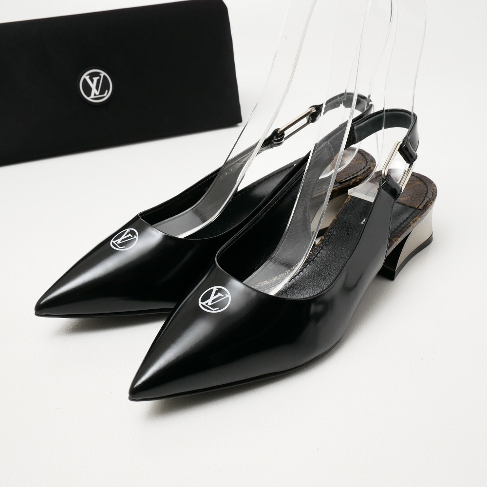 ■美品■LOUIS VUITTON ルイ・ヴィトン ミュール サイズ365 LVロゴ モノグラム スリングバックパンプス 靴 ポインテッドトゥ イタリア製 ブランド古着【中古】20260930/RB1113