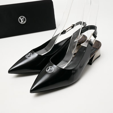 ■美品■LOUIS VUITTON ルイ・ヴィトン ミュール サイズ365 LVロゴ モノグラム スリングバックパンプス 靴 ポインテッドトゥ イタリア製 ブランド古着【中古】20260930/RB1113