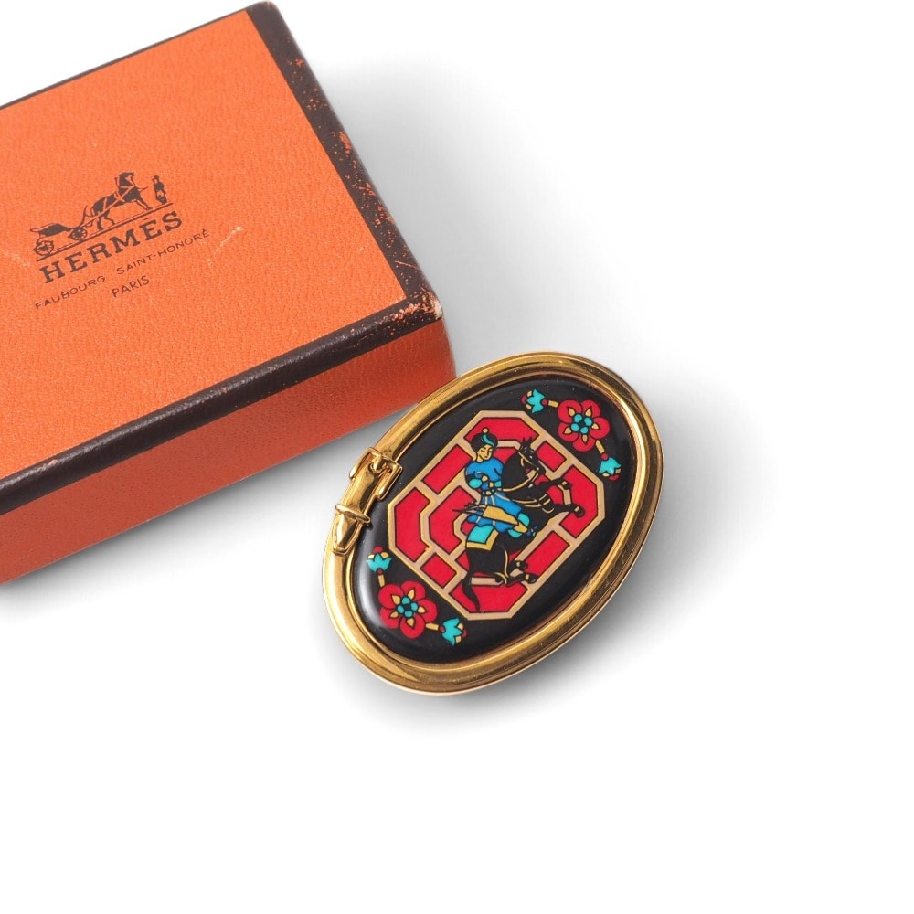 目立った傷や汚れなし】HERMES エルメス ブローチ エマイユ 七宝