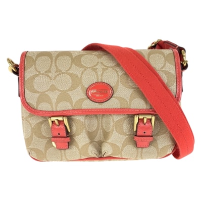 美品 COACH コーチ シグネチャー ベージュ オレンジ ゴールド金具 PVC ショルダーバッグ メッセンジャーバッグ 600370 【中古】
