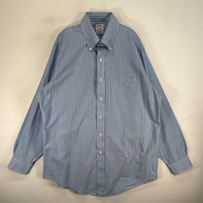 古着 ブルックスブラザーズ Brooks Brothers 長袖シャツ ボタンダウン 胸ポケ TRADITIONAL FIT M ブルー系 ストライプ メンズ