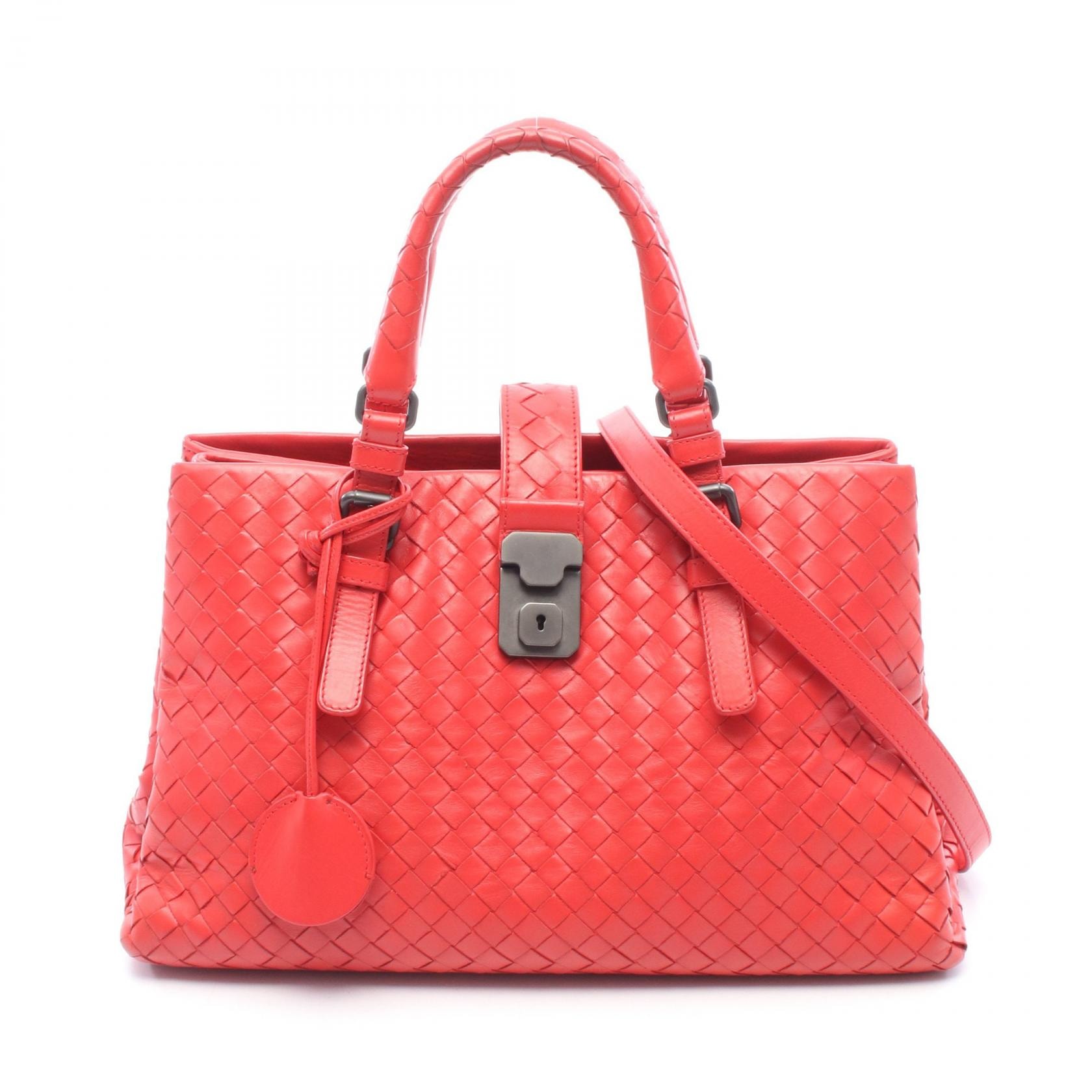 ボッテガヴェネタ BOTTEGA VENETA イントレチャート 2WAY ハンドバッグ バッグ レザー レディース レッド系 【中古】
