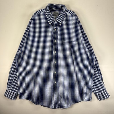古着 ブルックスブラザーズ Brooks Brothers 長袖シャツ ボタンダウン 胸ポケット L ブルー系 チェック メンズ