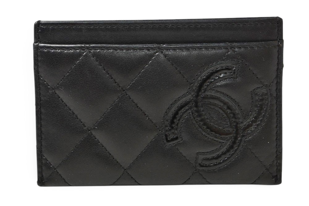 シャネル カードケース/名刺入れ CHANEL カンボンライン レザー ブラック/ブラック【中古】