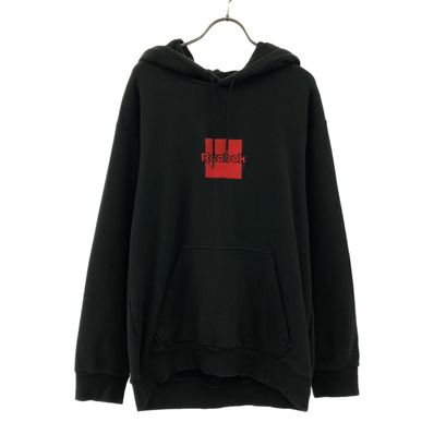 Reebok リーボック ロゴ刺繍 長袖 スウェットパーカー L ブラック