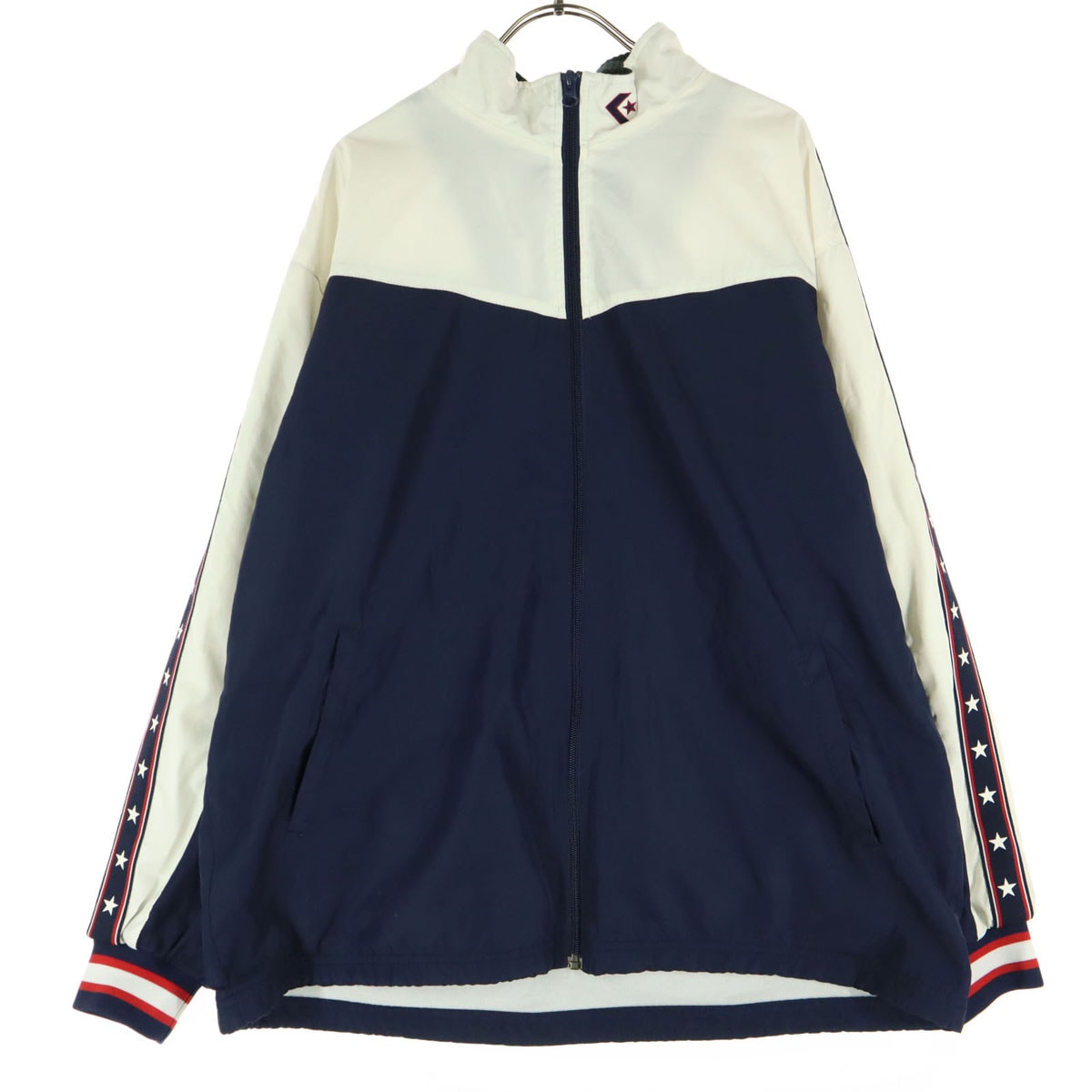 CONVERSE コンバース ワンポイントロゴ 星柄 長袖 ウインドブレーカー L ネイビー バイカラー
