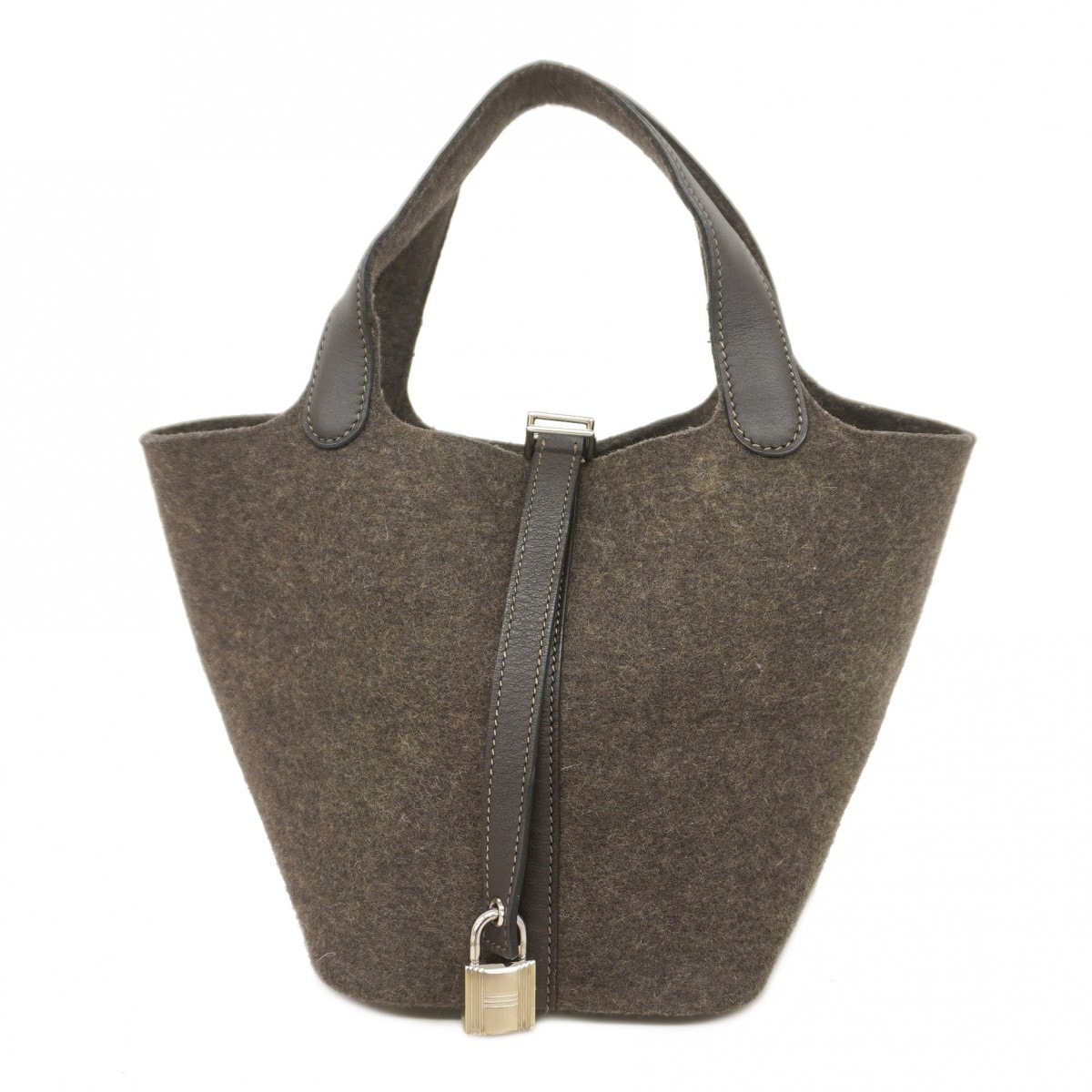 【6da0589-e】エルメス ハンドバッグ ピコタンロックPM フェルト スイフト エベンヌ シルバー金具 Y刻印【中古】レディース