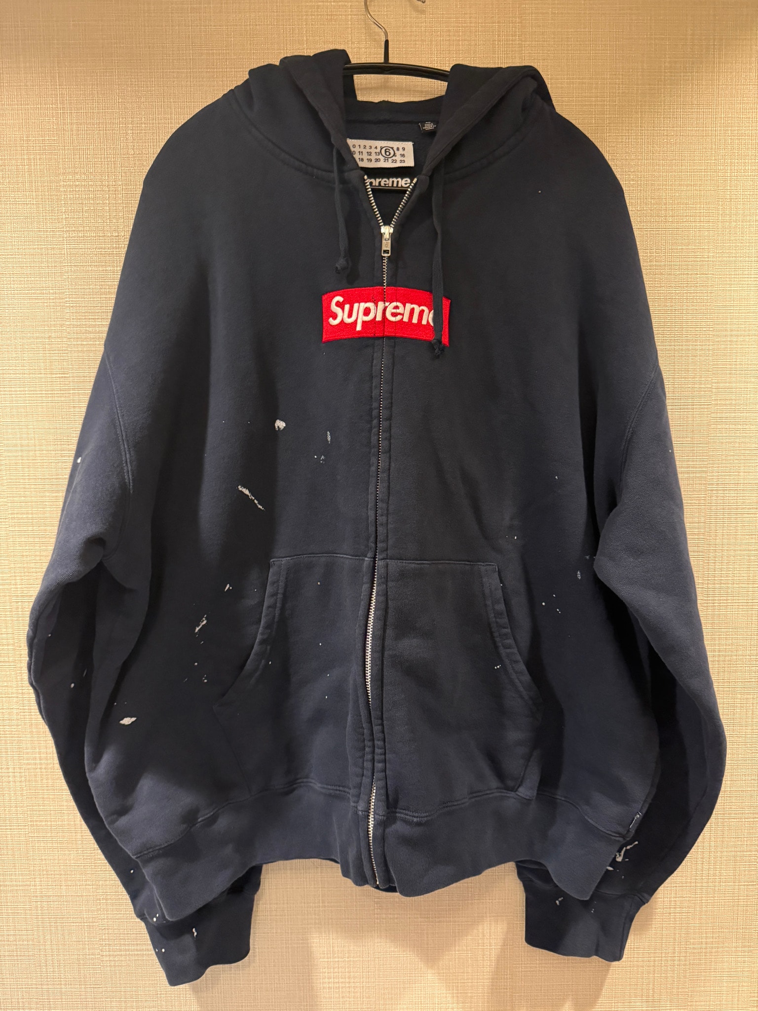 Supreme x MM6 Maison Margiela Box Logo Zip Up Hooded Sweatshirt "Navy"