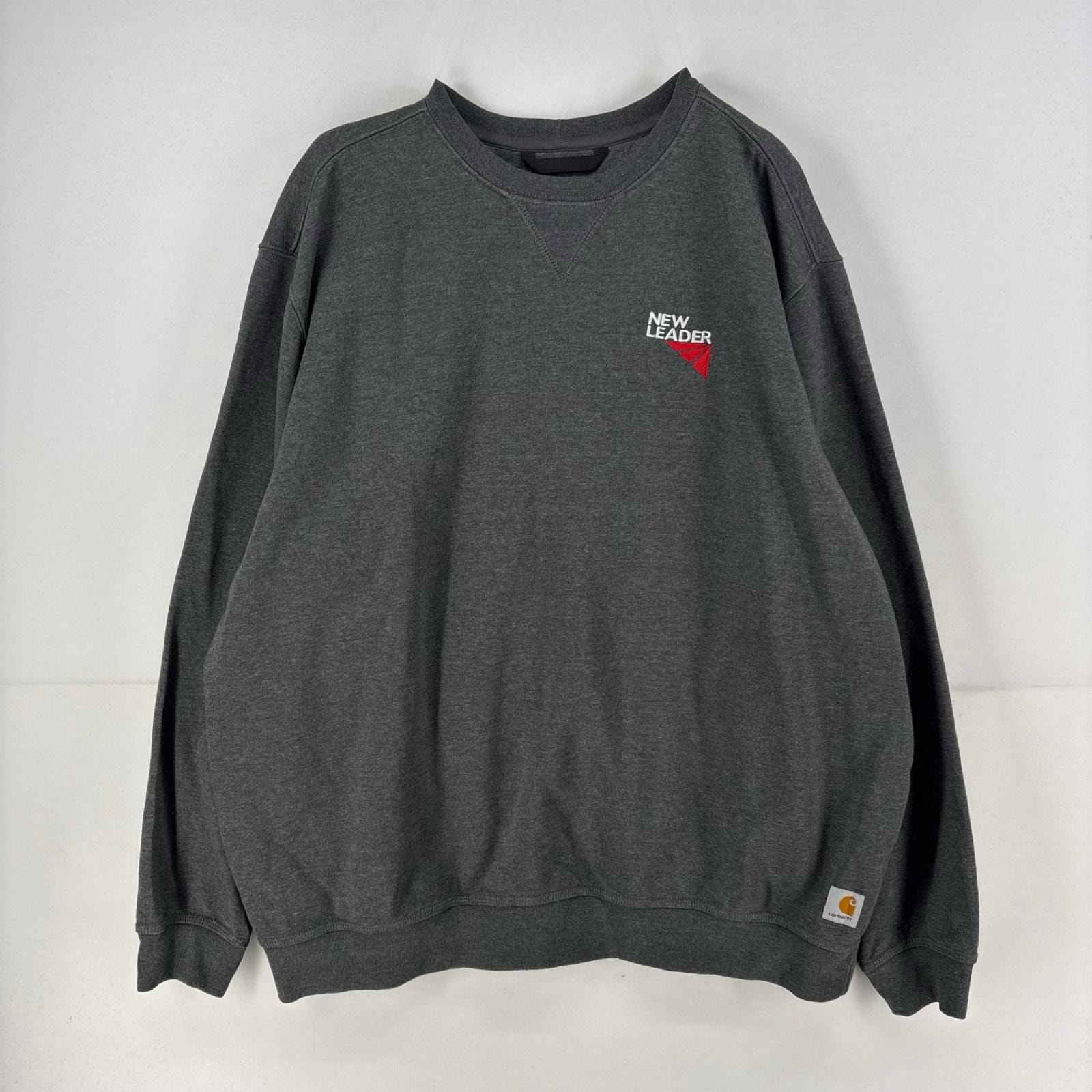 古着 カーハート Carhartt スウェット ロゴ 刺繍 クルーネック トレーナー 大きいサイズ 2XL  グレー メンズ