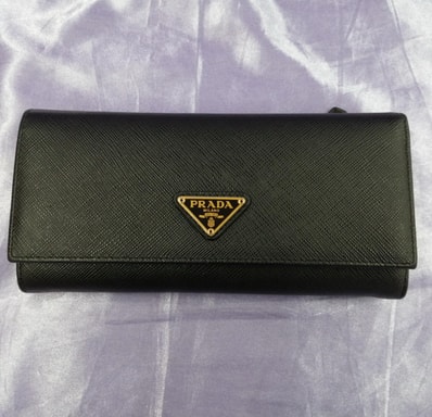 PRADA Saffiano Leather Triangle Logo Flap Long Wallet "Black"