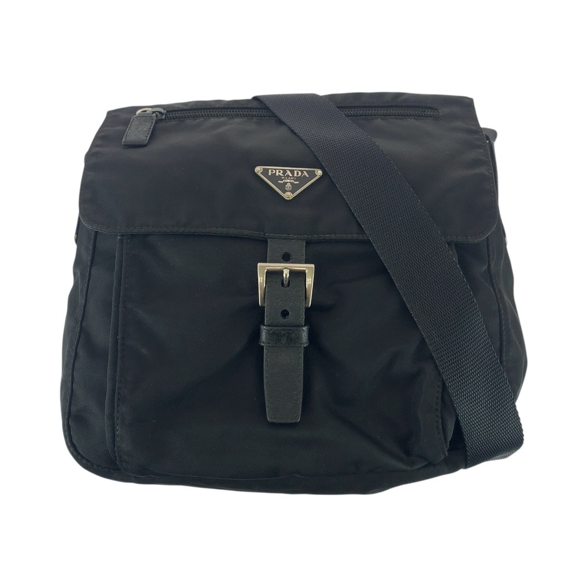 PRADA プラダ テスート 三角ロゴプレート ブラック 黒 シルバー金具 ナイロン ショルダーバッグ ポシェット 503694 【中古】