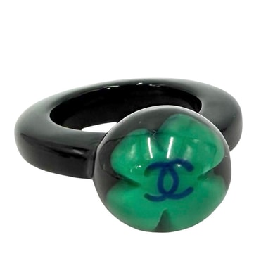 CHANEL シャネル 指輪 クローバー ココマーク アクセサリー 約12.5号 04P ブラック 黒 グリーン 緑 レディース 約3.3g 2004年【中古品】