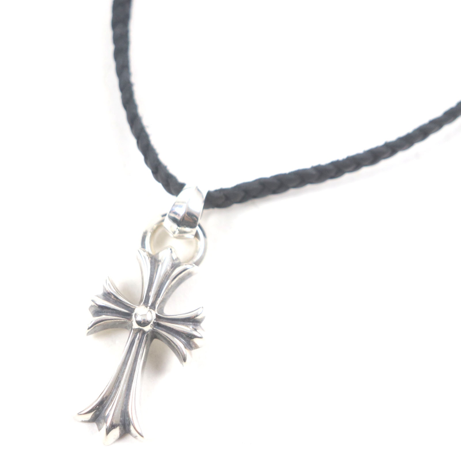 極美品 クロムハーツ ネックレス スモールCHクロス Wベイル レザーブレード