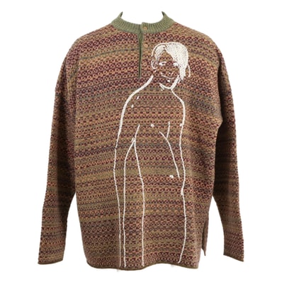 ロエベ 美品 国内正規 H3299630SM ウール 刺繍デザイン ヘンリーネック セーター ニット S