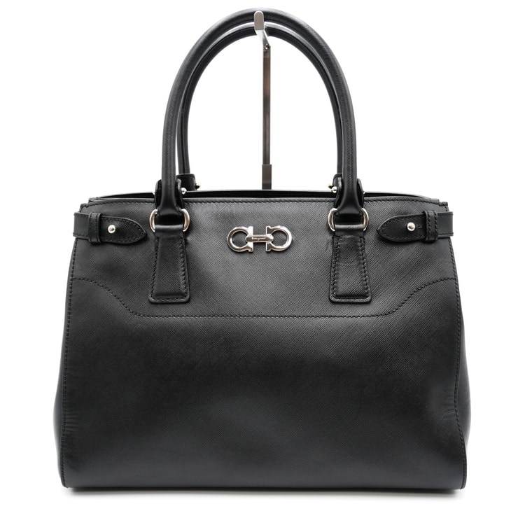 Salvatore Ferragamo(サルヴァトーレ フェラガモ)ガンチーニ 2WAY ハンドバッグ ショルダーバッグ ブラック レザー シルバー金具 レディース【中古】