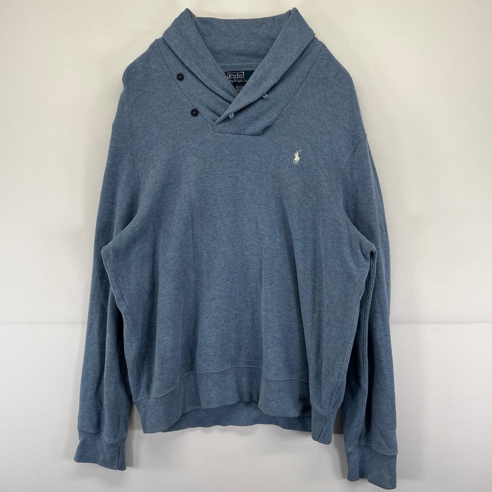 古着 90's/90年代 ポロバイラルフローレン Polo by Ralph Lauren ニット 大きいサイズ ショールカラー ワンポイントロゴ  2XL  ブルー系 メンズ