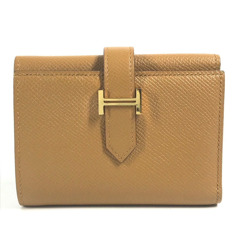 エルメス HERMES ベアンコンビネ  Hロゴ バイカラー コンパクトウォレット 3つ折り財布 エプソン u刻 セサミ ブルーブリュム  ブラウン×ライトブルー 新品同様