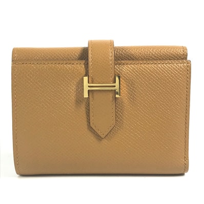 エルメス HERMES ベアンコンビネ Hロゴ バイカラー コンパクトウォレット 3つ折り財布 エプソン u刻 セサミ ブルーブリュム ブラウン×ライトブルー 新品同様