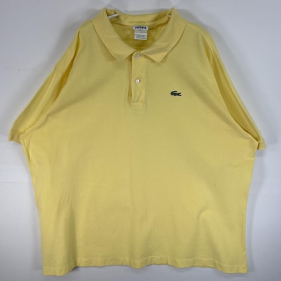 古着 ラコステ LACOSTE 鹿の子 半袖 ポロシャツ ワンポイント ロゴ 大きいサイズ 2ボタン 8 イエロー 無地 メンズ