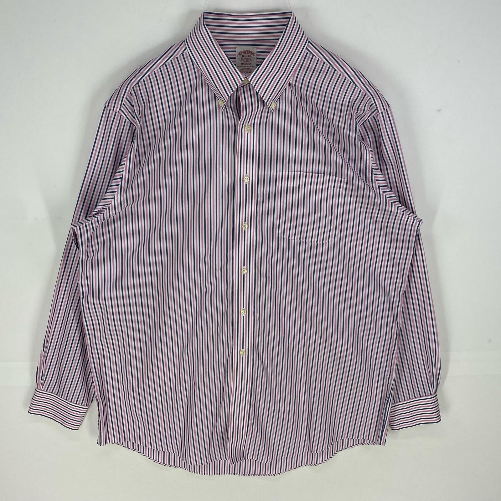 古着 ブルックスブラザーズ Brooks Brothers 長袖シャツ ボタンダウン 胸ポケット ノンアイロン 16 ピンク系 ストライプ メンズ