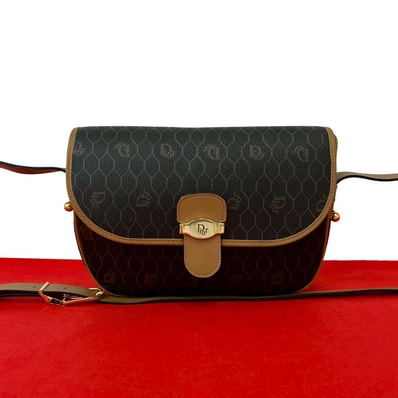 Christian Dior ディオール ハニカム柄 ロゴ 金具 レザー PVC ショルダーバッグ グレー
59098