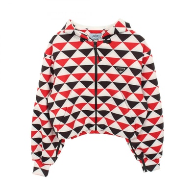 プラダ PRADA トライアングルパターン ジップアップパーカー 衣料品 アウター ポリエステル / エラスタン レディース ホワイト系 / レッド系 / ブラック系 138599 【中古】