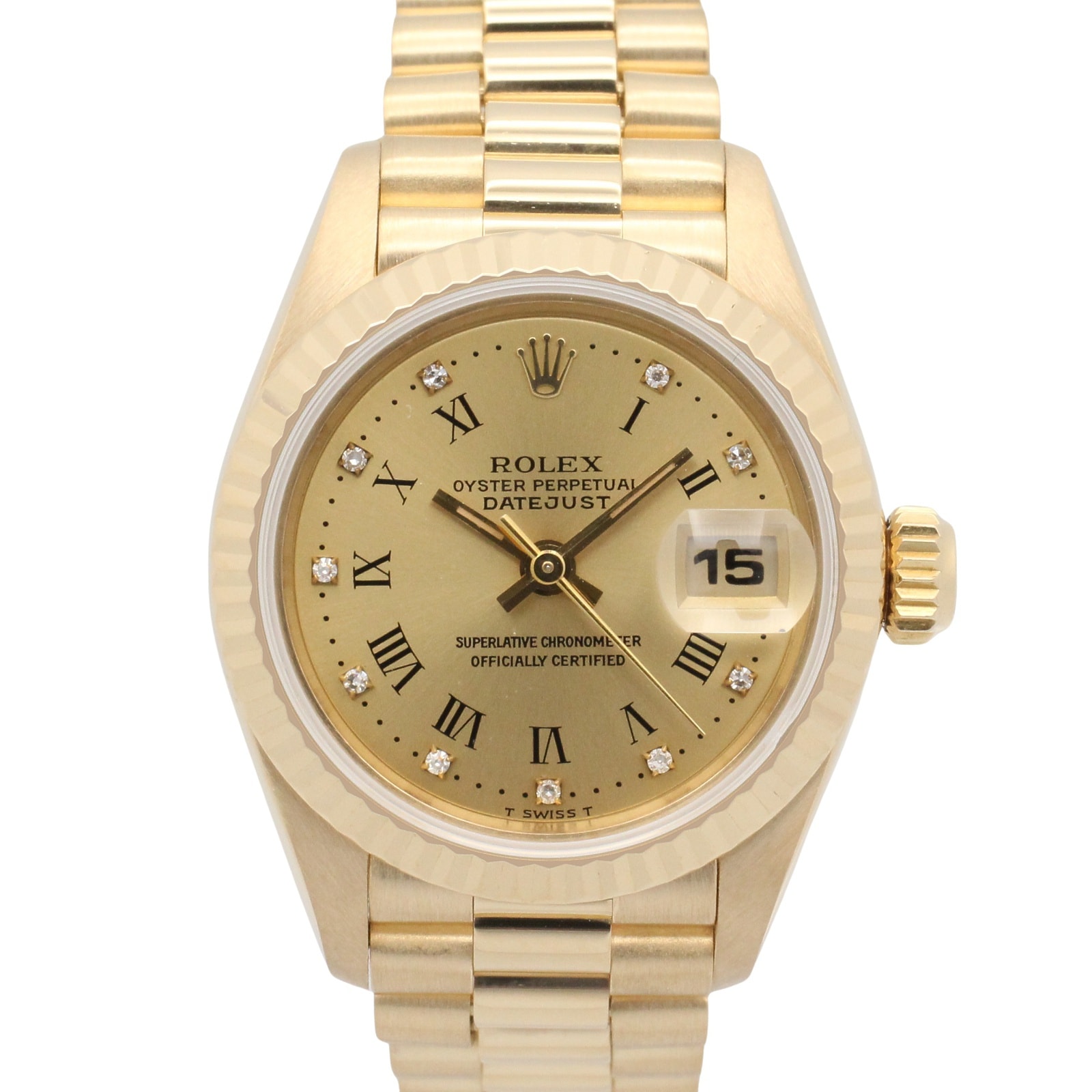 ロレックス ROLEX デイトジャスト 10Pダイヤ E番 腕時計 時計 K18(イエローゴールド) ダイヤモンド レディース ゴールド系 シャンパン/旧ダイヤ 69178G 【中古】