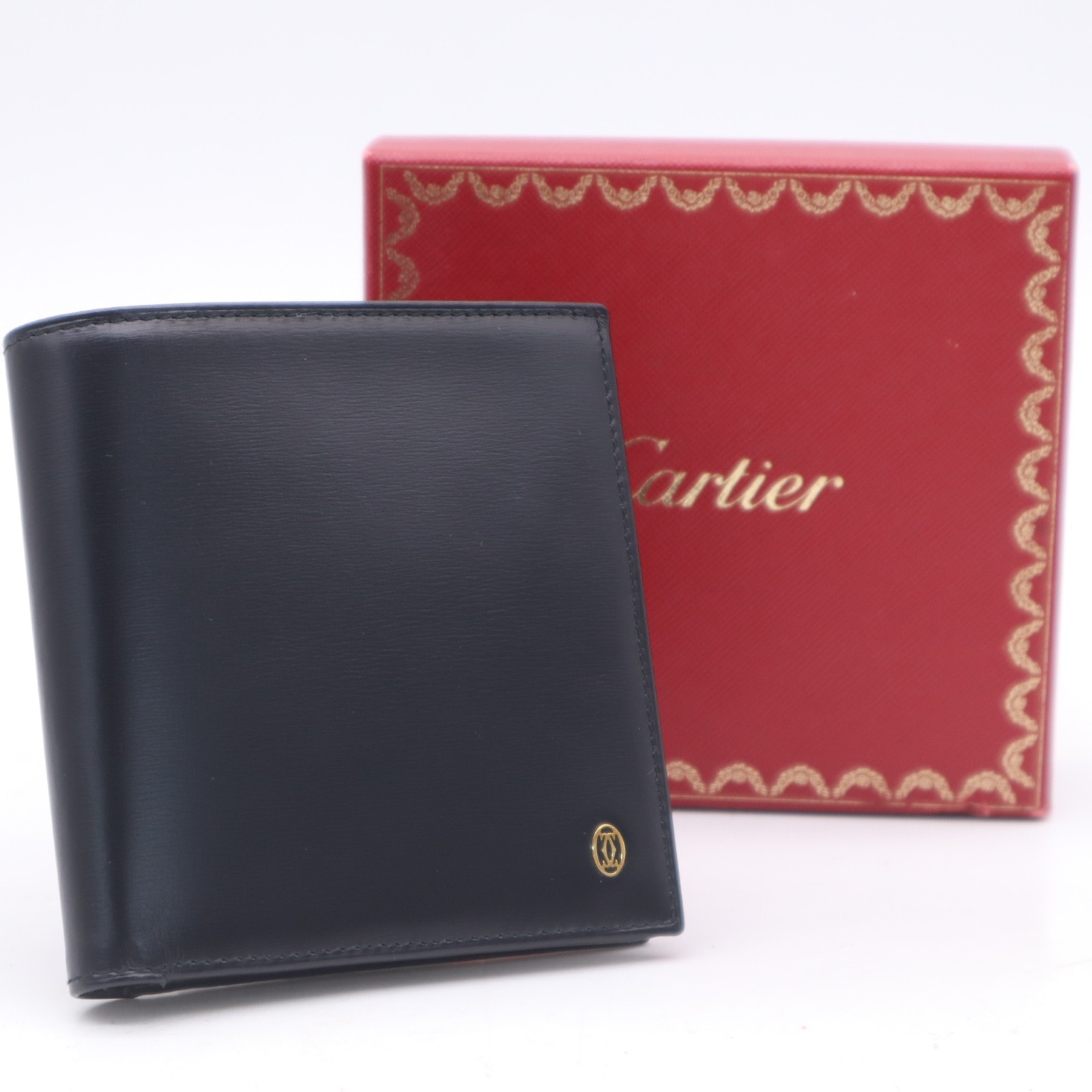 極美品 CARTIER カルティエ レザー パシャ L3000137 二つ折り財布 ブラック カーフレザー メンズ