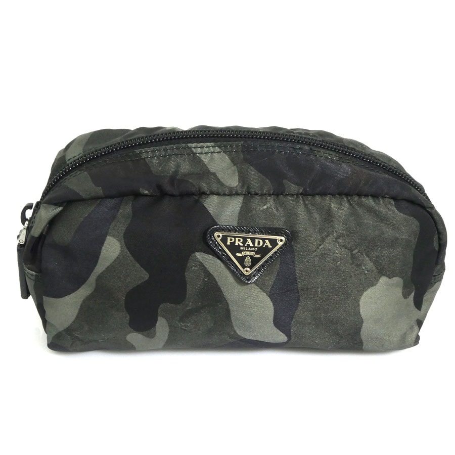 PRADA プラダ ポーチ カーキ×ブラック 14058 ユニセックス【中古】 h31463g やや傷や汚れあり】プラダ PRADA ポーチ ナイロン カーキ×ブラック