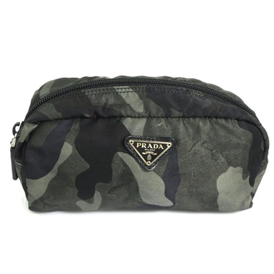 プラダ PRADA ポーチ ナイロン カーキ×ブラック ユニセックス【中古】 h31463g