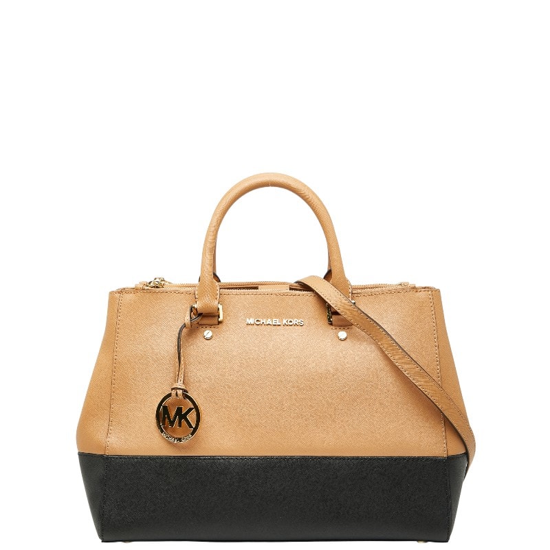 マイケルコース サットン ミディアム トートバッグ ショルダーバッグ 2WAY ベージュ ブラック レザー レディース Michael Kors 中古