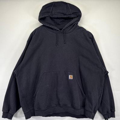 古着 カーハート Carhartt パーカー ワンポイントロゴ スウェット フード 大きいサイズ ブラック メンズ